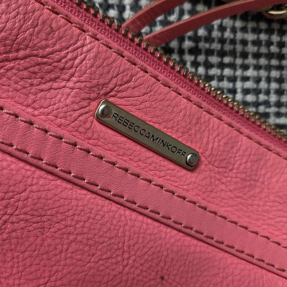 Rebecca Minkoff Coral Pink Leather Crossbody Bag Gold Chain - Picture 11 of 16